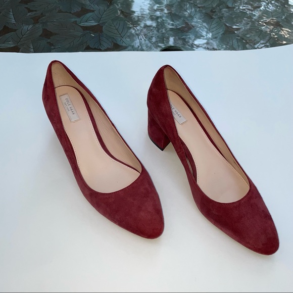 Cole Haan Eliree Pump 55mm Block Heel Burgundy Wine Suede Leather Sole Size 8 - Picture 14 of 15